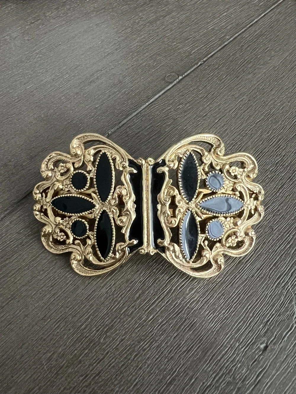 Vintage Gold-Tone hair clip with Black Enamel Accents
